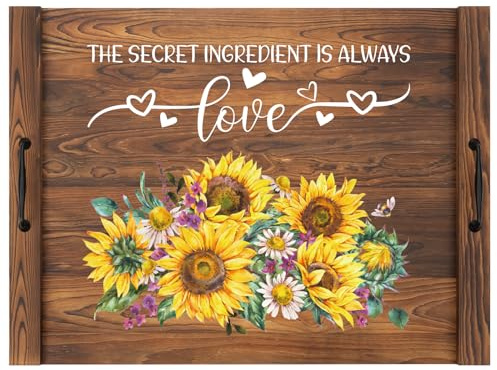 Noodle Board Stovetop Cover with Handles, Sunflower Kitchen Decor Wood Block Covers for Electric & Gas Stove, RV Stove Burner and Sink, Farmhouse Decorative Wooden Tray for Kitchen