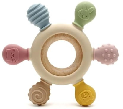 Bambelino Beißring Emilio aus 100% Naturkautschuk Beige - BPA-freies Zahnungsspielzeug für Babys ab 3 Monate - Kühlbar & Spülmaschinenfest - Made in Germany