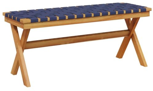 Banc de jardin bleu foncé bois massif d acacia et tissu
