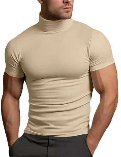 T-Shirt Herren Kurzarm Stehkragen Shirt Einfarbig Kompressionsshirt Halb Rollkragen Funktionsshirt Unterhemd Kragen Mode 2026 Rundhals Tee Hemd Sport Freizeitshirt für Sommer Gym Jogging