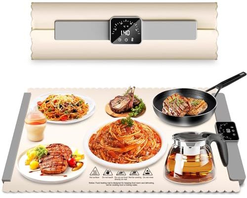 Elektrische Warmhaltewanne - Premium Silikon, Speisenwärmer mit 5 Temperatur & Timer-Einstellungen, Vollflächige Heizung, Tragbare & Rollbare Buffetwärmer Elektrisch für Partys/Feiertage