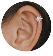 NECOCY Silver Plated Ear Cuff Earrings for Women No Piercing, Dainty CZ Star Ear Cuffs Non Pierced Tiny Clip on Cartilage Cuff Earring Diamond Northstar Starburst Earring Jewelry Gift