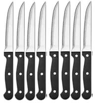 AUSYIWI Ensemble de Couteaux à Steak Dentelés Serrated，8 Pièces，Acier Inoxydable de Haute Qualité，Manche Ergonomique，Compatible Lave-Vaisselle，Couleur Noire