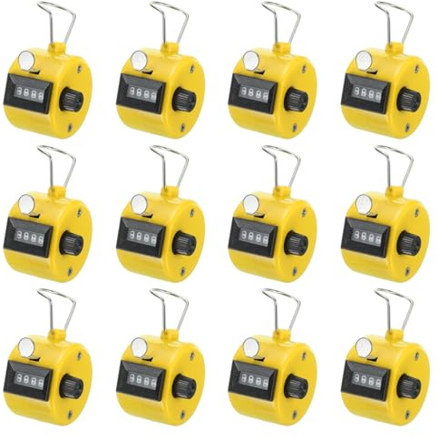 PATIKIL Contatore Clicker, 12Pz 4 Cifre Contatore Click Pitch Meccanico Portatile per Allenamento Maglia, Golf, Giro, Pesca, Giallo