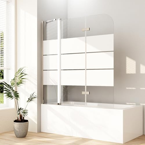 Duschwand für Badewanne, Duschwand 160x140cm 3-teilig Faltbar Badewannenaufsatz mit festem Segment Badewannenfaltwand Duschtrennwand Duschabtrennung für Badewanne, 6mm ESG Sicherheitsglas