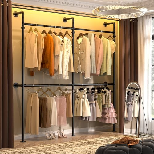 Aheaplus Industrial Pipe Clothing Rack, Reversible 6.75FT Clothes Rack