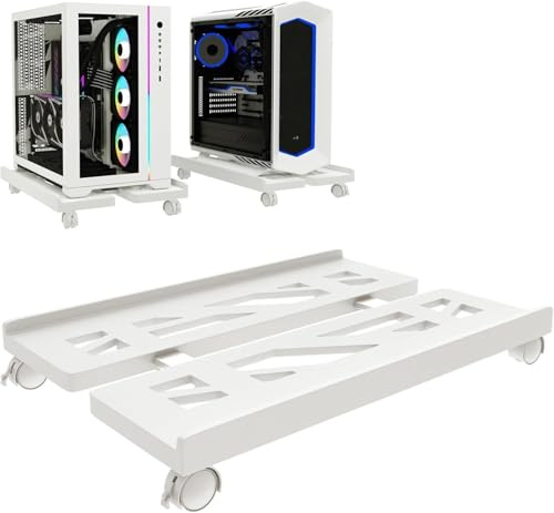 Mujiluxe Soporte de Ordenador con Cuatro Ruedas, Soporte Ajustable para Ordenador con Ruedas de Bloqueo para Oficina, Estudio, Dormitorio (Blanco)