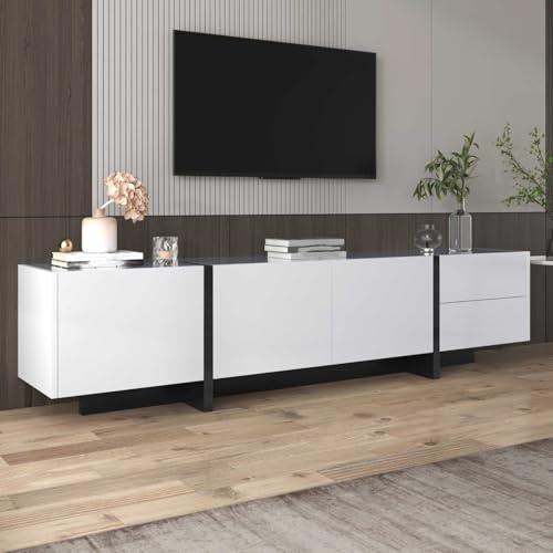 YEHTOKHOME Meuble TV Moderne,Armoire avec 2 tiroirs et 3 Portes, Meuble Multifonctionnel avec étagères,organizzatore avec Espace de Rangement (Blanc 1)