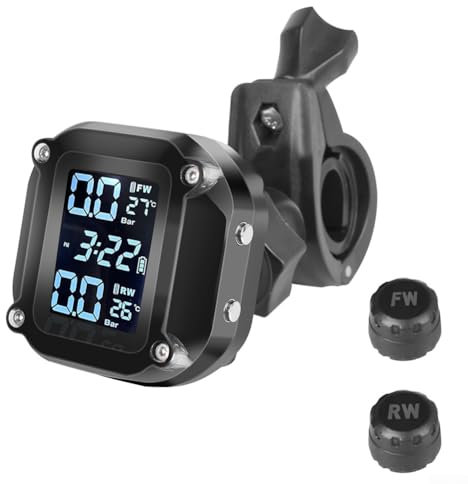 HpLive Sistema di controllo della pressione degli pneumatici per moto, TPMS LCD wireless, controllo della pressione degli pneumatici, sistema di allarme con display LCD e 2 sensori esterni