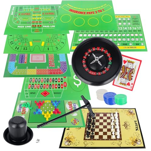 Xelue FF 10 in 1 Roulette Wheel Game Set Include 6 Roulette Wheel with 8 Playing Mats, Dice Cup, Checkers‌, Blackjack