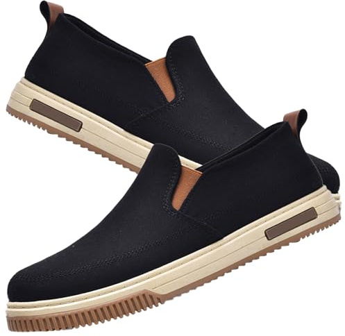 AEHO Scarpa Uomo per Fascite Plantare Scarpe Slip on Pianta Larga Sneaker Casual Senza Lacci Sneakers da Passeggio Ortopediche comode,Nero,44 EU