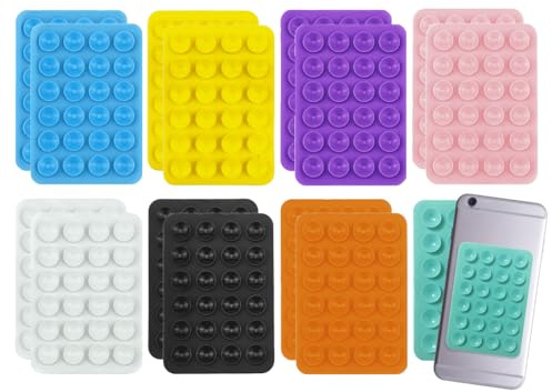 Abiyou Ventosa per Telefono, 16 Pezzi Supporto Quadrato a Ventosa, Silicone Supporto Smartphone, Multifunzionale Ventose Telefono, Silicone Ventosa Telefono, per Doccia, Video e Selfie (8 Colori)