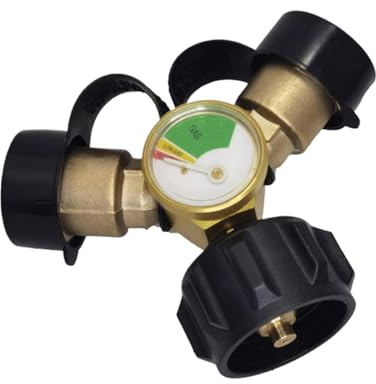 Générique Diviseur Y pour Propane | Raccord Double pour Bouteille de Gaz avec Manomètre | Robinet d'Arrêt en Laiton Étanche Accessoires de Réchauds Portables pour Intérieur Extérieur et Camping