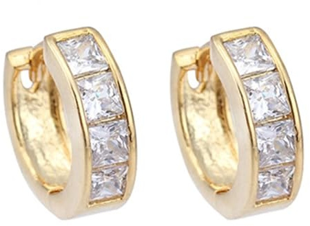 Tolldek Orecchini vintage in oro 585 14 carati, in moissanite a cerchio taglio quadrato, stile Liberty oro giallo 14 carati