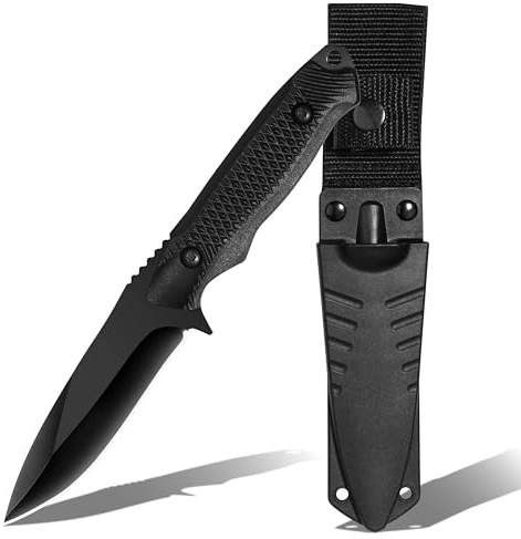 Plys Coltello Sopravvivenza Coltelli da Caccia: Coltello Campeggio Lama Fissa con Fodero Nero