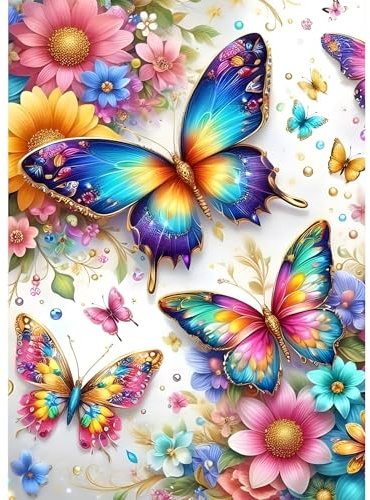 DPHERO DIY Bunter Schmetterling Diamant Painting Kits Bilder für Erwachsene Anfänger,5D Blumen Diamond Painting Set,DIY Runde Steine Butterfly Diamant Kunst Kits, Diamond Art für Zuhause Dekor 30x40cm