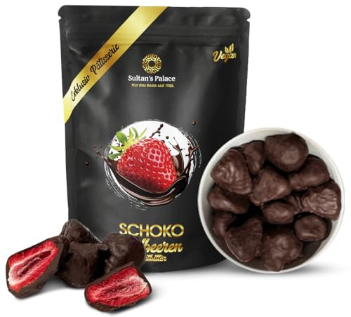 Sultan's Palace Patisserie Gefriergetrocknete Erdbeeren mit Zartbitter Schokolade - 100g - Hoher Fruchtanteil, mit belgischer Schokolade - Premium Erdbeeren