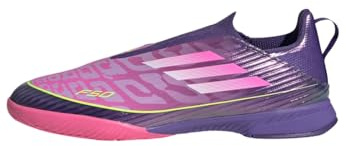 adidas Unisex Kids' Bota de fútbol sin Cordones F50 League Indoor, Purple/Cloud White/Lucid Lemon, 38 2/3