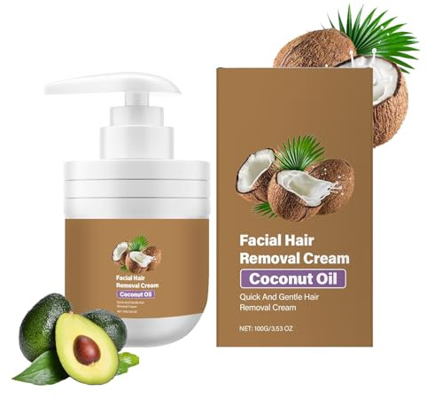 Coconuts Oil Facial Hair Removal Cream, Gentle Fast Painless Soothing, Depilatory For Sensitive Skin, For Legs, Armpit, Face, Sensitive Skin, Travel, Spa, 100g