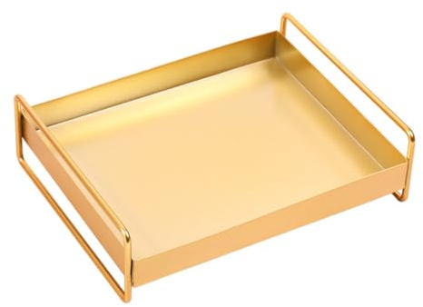 FOMIYES Plateau de Rangement Métal Doré Grand Format Organisateur Décoratif Résistant à Eau pour Bureau Bijoux et Cosmétiques Élégant Plateau de Service Multifonction
