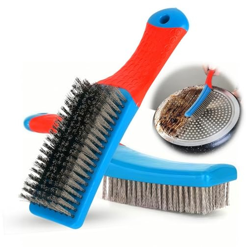 Hand Wire Brush Set 2 Pcs Stainless Steel Cleaner Brush | Metal Hard Cleaner Bristle Cleaning Wire Brushes for BBQ Grill Kitchen Industrial Rust Removal