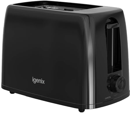 Igenix IGT0245B 2 Slice Toaster, 650W Power, 6 Browning Levels, Cancel Function, Slide-Out Crumb Tray, Automatic Pop-Up, Cord Storage (Black)