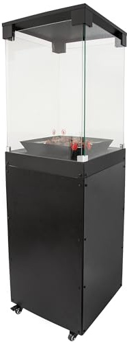 4iQ Terrassen-Gasheizgerät Lava Rocks 8kW – Gartenkamin Lavasteinen, 4 Rollen, Glas-Schutz, Reduzierset, schwarz – Leistungsstarker Außenwärmer für Balkon, Terrasse, Outdoor