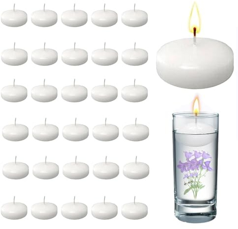 30 White Floating Candles | Smokeless Unscented Small Tea Lights for Water & Wedding, Christmas & Decoration