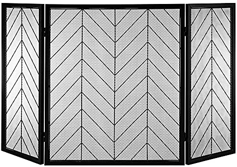Kaminschutzgitter – 3 Paneele Mesh Feuer Funkenschutz, massiver Schmiedeeisen Funkenschutz