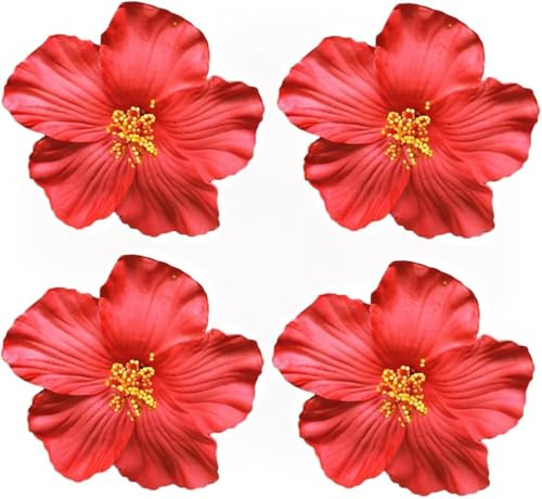 4 pinzas para el pelo de flores hawaianas rojas para mujeres y niñas, accesorio para el cabello de flores bohemias para bailarinas, novias, bodas, playa, fiestas, accesorios para el cabello, 8 cm