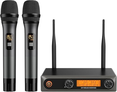voijump Wireless Microphones, Dual UHF Wireless Microphone System with Professional Metal Handheld Dynamic Mics, 200ft Range for Karaoke, Singing, DJ, Church, Wedding & Party, Home KTV Set