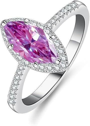 Girl Products Bagues éblouissantes en 1 moissanite pour Femme, Coupe Marquise, Couleur D, en Argent Sterling S925, Diamant créé en Laboratoire, Parfait à Porter au Quotidien, pour Une fête, Un