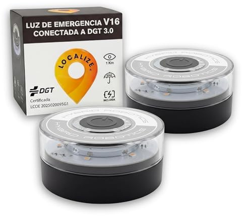 LOCALIZE 2 Balizas V16 Luz de Emergencia Homologada DGT 3.0 Geolocalizada SIM Integrada Datos 15 años - Resistencia IP54-780 lúmenes- +3h Autonomía - Pequeña y Compacta - Pack de 2