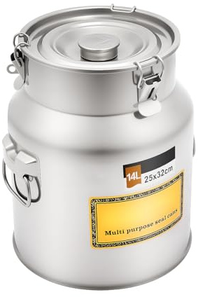 Jarra de leche de acero inoxidable 201, hermética, 14 L, con junta de silicona para almacenamiento de arroz, leche, aceite de cocina