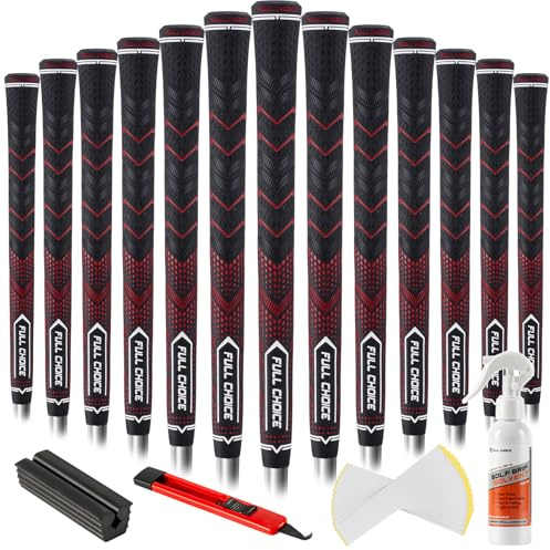 Full Choice Gummigolfgriffe 13er Set – Optimierte Traktion, Rutschfest, Innov. Textur – Wählbar: 13 Griffe oder inkl. Grifffolien-Set – Standard/Mittel/Jumbo-Größe – 4 Farben – RG01