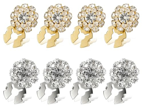 MINGBOLIN 8 Cubrebotones Camisa Mujer, Dorado Plata con Strass, Cubre Botones Camisa Mujer con Clip, Botones Decorativos para Vestidos, Ropa, Accesorio Elegante y Práctico para Outfits de Moda