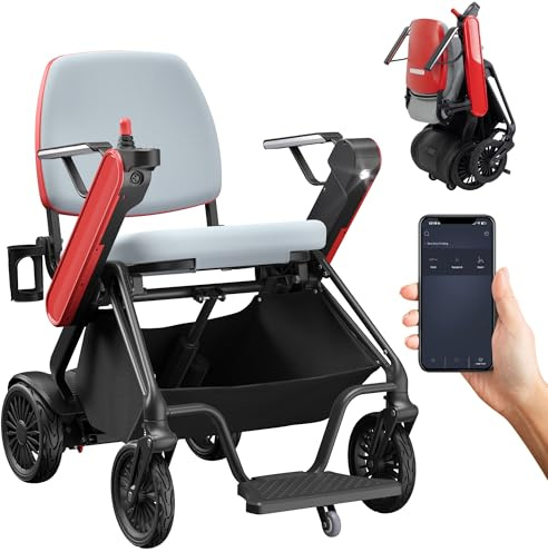 Goldseason Electric Wheelchairs for Seniors & Adults, Fully Automatic Folding Lightweight Powered Wheelchair, APP Bluetooth Remote Control, Airline Approved for Travel, Shopping (Red)