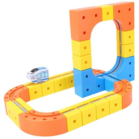GEERYZHE Set di Trenini Elettrici 3D 81 Pezzi per Bambini con Facile Montaggio, Piste Corsa Flessibili Fai-te e Giocattoli Costruzione Interattivi per il Gioco Creativo