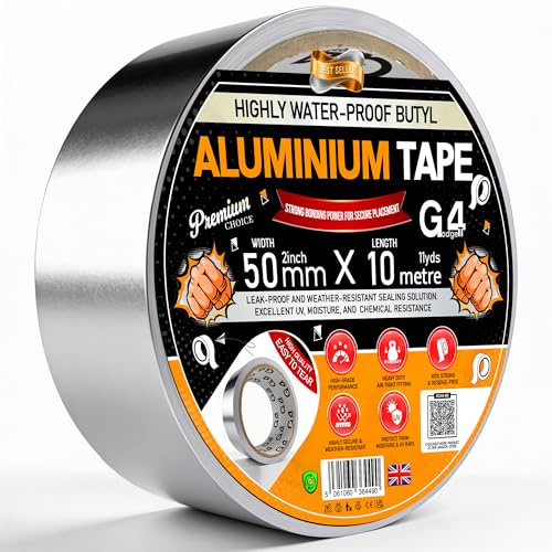 G4GADGET Aluminium Tape 50mm x 10m | Heat Resistant Silver Metal Tape for Insulation, Duct Sealing & Thermal Repairs | Strong Adhesive High Temperature Tape