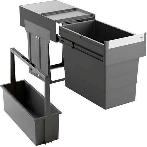 HAILO Abfallsammler 3666911 | 28L Swing Tandem | Mülltrennungssystem | Einbau-Abfalleimer inkl. Tragekorb Carry 395055 | Kunststoff dunkelgrau | für Küche, Müllsortierung und Aufbewahrung
