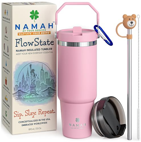 Namah® 890ML Stainless Steel Insulated Water Bottle with Straw, Double Wall Vacuum Insulated Travel Mug, Reusable Hot & Cold Drinks Bottle for Office, Gym, Travel, Hiking & Everyday Hydration