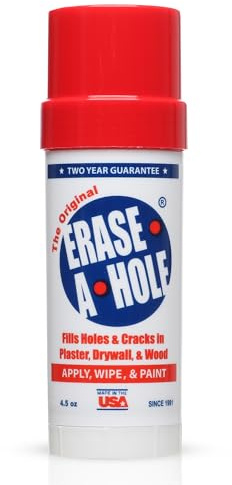 Erase-A-Hole Wall Repair Stick – Quick-Dry Nail & Screw Hole Filler for Drywall, Wood & Plaster – No Sand Spackle Alternative, Paintable Putty, 4.5 oz