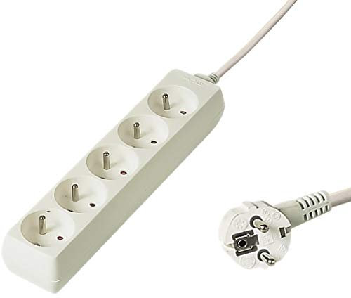 PremiumCord Regleta 230V, 5 Tomas, Extensión 230 V, Tomas Francesas Giradas 45°, Toma Múltiple Seguridad Infantil, Blanco, 10m