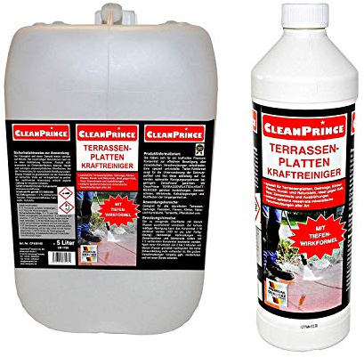 Cleanprince 5+ 1 Litre = 6 Plaques Panneaux de Terrasse en vertu Nettoyeur Lampe Extérieure Nettoyant Pierre Résidus Ciment Efflorescence Laveur Spécial pour Terrasse,Trottoir,Clinker,Carrelage,Art et