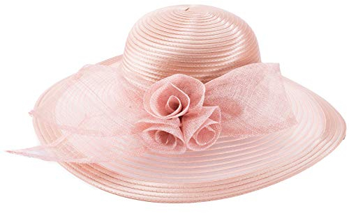 Lawliet Sinamay Damen-Sonnenhut mit breiter Krempe, für Hochzeit, elegant, Hutmacher A435, Nude Rosé, Einheitsgröße-L