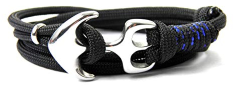 HanseCharms-Anker Armband-Maritimes Surfer Armband-Fallschirmleine Typ III-550er US-Edelstahl Anker-Unisex-Verstellbar-Wickelarmband-Thin Blue Line-Polizei