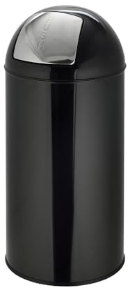hjh OFFICE 741005 Petite poubelle PUSH noire 35L Collecteur de déchets rétro avec clapet à poussoir