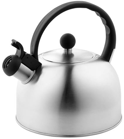 Venoly 2.5 Liter Whistling Tea Kettle - Modern Stainless Steel Whistling Tea Pot for Stovetop Hot Water Boiler with Cool Grip Ergonomic Handle (Silver, 2.5 Liter)