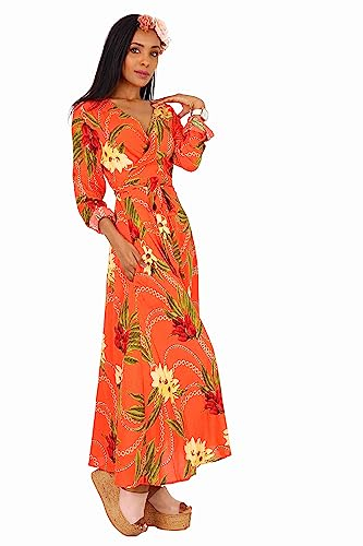 Robe longue, plumeau pour femme, 100 % viscose, pour femme, Maxi Dress KEL-KL209 - Orange - M
