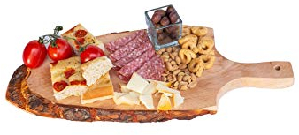 Mottinox Tagliere Ovale Con Manico Bordo Corteccia, Vassoio Aperitivi Tronco Legno, Dimensioni 35x15x2,20 (1 Pezzo)